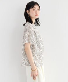 YECCA VECCA ラインフルーツ柄ラッフルブラウス