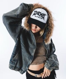 WEGO 【ユニセックス着用ITEM】ファーフードスラッシュデニムブルゾン