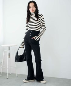 WEGO ハイウエストストレッチフレアデニムパンツ