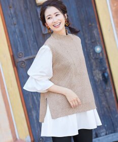 Tiaclasse L 【洗える】着回し自在のニットベスト＆フレア袖チュニックセット