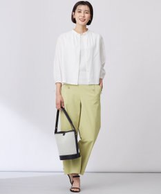 J.PRESS LADIES 【洗える・接触冷感・UVケア・吸水速乾・防透け】麻シェルドライ ワイドストレート マリン パンツ