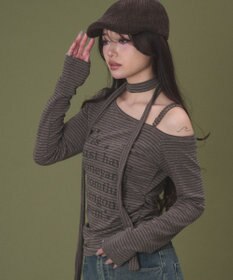 WEGO チョーカー付きボーダーロゴトップ