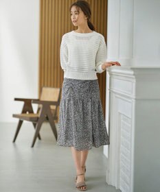 組曲 フラワーレイヤープリント ギャザースカート