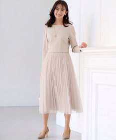 組曲 【WEB限定・KUMIKYOKU NAVY】ジャージーコンビ ギャザーチュール ワンピース