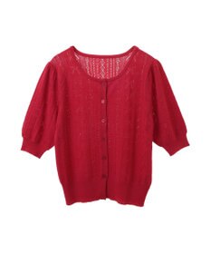 earth music&ecology リボン柄透かし編みニットカーディガン