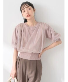 earth music&ecology チュールドッキング半袖ニットプルオーバー