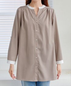 Tiaclasse 【洗える】クレリックシャツチュニックブラウス