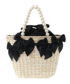 Maison de FLEUR パールハンドルメイズリボンカゴバッグ