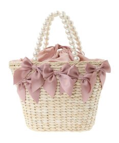 Maison de FLEUR パールハンドルメイズリボンカゴバッグ