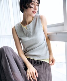 ANY 【2SET】ツインセットヘンリーネックタンクトップ グレー×イエロー