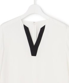 ICB 【先行予約】BackSatinAmunzen 5分袖Vネック配色ブラウス