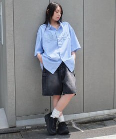 WEGO 【ユニセックス着用ITEM】オックスフォードダメージアップリケシャツ（SS）