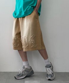 WEGO ツイルブラスト加工ワイドショートパンツ