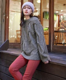 Tiaclasse 【洗える】ケーブルミックス編みニットトップス