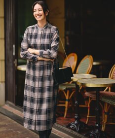 自由区 S 【カタログ掲載・一枚でサマになる】TWハイツイストビエラチェック柄バンドカラー ワンピース