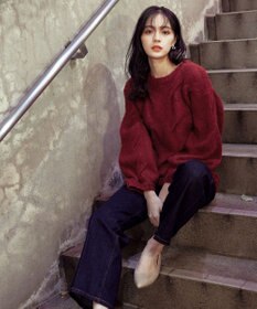 Tiaclasse 【洗える】ケーブルミックス編みニットトップス