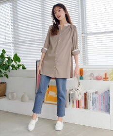 Tiaclasse 【洗える】クレリックシャツチュニックブラウス