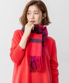 23区 カシミヤ チェック マフラー レッド系