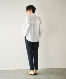 #Newans 【シワになりにくい/洗濯機可能】ラウンドフリルバンドカラーシャツ