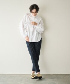 #Newans 【シワになりにくい/洗濯機可能】ラウンドフリルバンドカラーシャツ