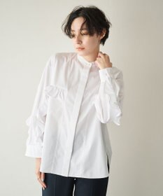 #Newans 【シワになりにくい/洗濯機可能】ラウンドフリルバンドカラーシャツ
