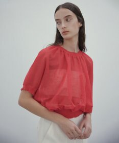 BEIGE， 【洗える・Oggi 7月号掲載】LUPINUS / リネン混半袖プルオーバーギャザーニット