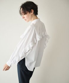 #Newans 【シワになりにくい/洗濯機可能】ラウンドフリルバンドカラーシャツ