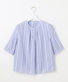 J.PRESS LADIES 【洗える】SHEERストライプ クルーネック ブラウス