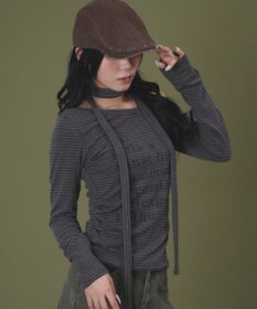 WEGO チョーカー付きボーダーロゴトップ