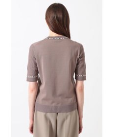 DAKS コットン混ストレッチ ロゴメッシュスリーブ Vネックプルオーバー