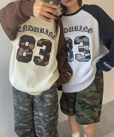 WEGO 【裏起毛】迷彩ワッペンラグランスウェット