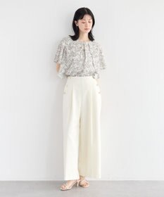 YECCA VECCA ラインフルーツ柄ラッフルブラウス