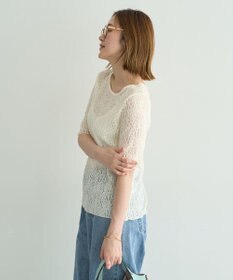 YECCA VECCA 5分袖レースシアートップス