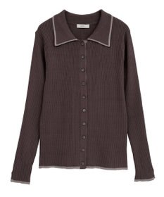 earth music&ecology バイカラートリムロングニットカーディガン