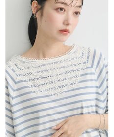 earth music&ecology 襟レースボーダーポンチョ