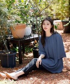 Tiaclasse L 【洗える】レイヤードスリーブシフォンチュニック