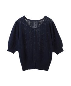 earth music&ecology リボン柄透かし編みニットカーディガン