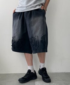 WEGO ツイルブラスト加工ワイドショートパンツ