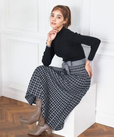 Tiaclasse 【洗える】千鳥柄ニットプリーツワンピース