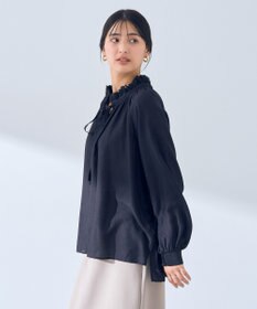 YECCA VECCA スタンドカラーシアーリボンブラウス