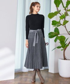 Tiaclasse 【洗える】千鳥柄ニットプリーツワンピース