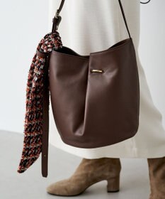 russet ツイードスカーフ付きレザー2WAYショルダーバッグ(CE-1632)