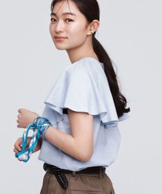 UNFILO 【洗える】リネンレーヨン　ラッフルカラーブラウス