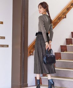 Tiaclasse 【洗える】千鳥柄ニットプリーツワンピース