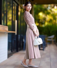 Tiaclasse 【洗える】千鳥柄ニットプリーツワンピース