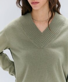 BEIGE， 【洗える】POMPE / ウールカシミヤ配色ラインVネックニット