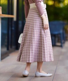 Tiaclasse 【洗える】千鳥柄ニットプリーツワンピース