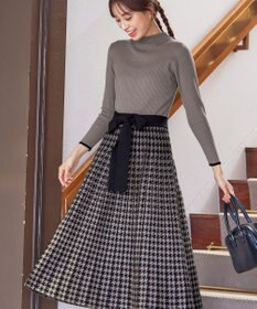 Tiaclasse 【洗える】千鳥柄ニットプリーツワンピース