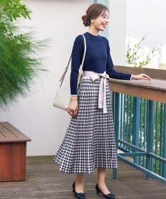 Tiaclasse 【洗える】千鳥柄ニットプリーツワンピース