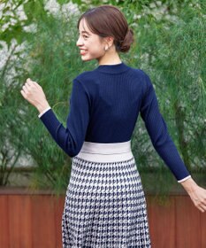 Tiaclasse 【洗える】千鳥柄ニットプリーツワンピース